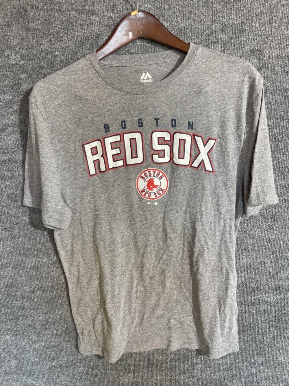 Boston Red Sox Shirt Mens Medium Gray MLB Baseball Majestic Graphic Tee